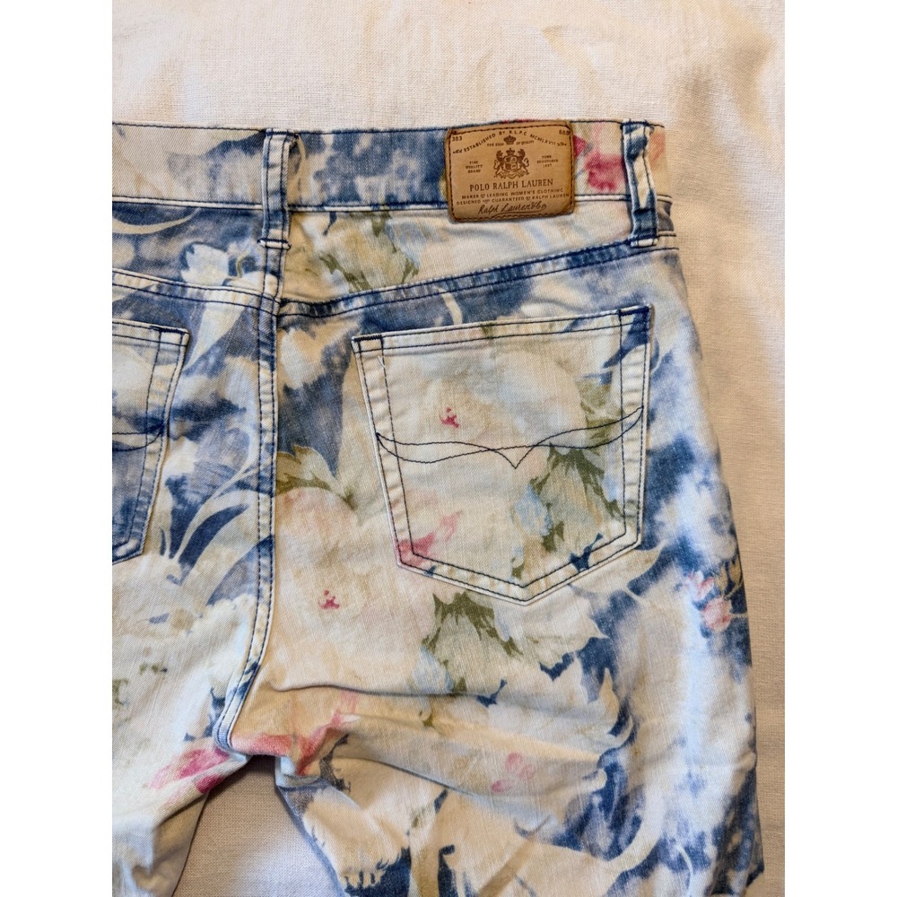 Polo Ralph Lauren Tompkins Skinny Floral Print Jeans Blue White Pink Size 30